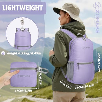 ZOMAKE Ultra Lightweight Hiking Backpack 20L, Packable Small Backpacks Water Resistant Daypack for Women Men(Light Purple) - color: Light Purple