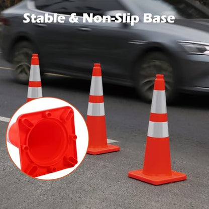 28" Traffic Cones (8 Pack) – Durable Orange PVC Safety Cones with Reflective Collars for Parking, Construction, Roadwork & Driving Practice - size: 28 inch -8Pack