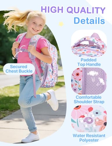 VASCHY Kids Backpacks, 12L Toddler & 17.5L School Backpacks, Lightweight Water-Resistant for Boys and Girls Ages 3-12 - color: Lilac Bloom-l, size: Large