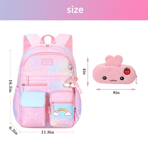 Pink Kawaii Backpack Starry Rainbow Bookbag Cute Large Capacity Backpack Multifunction Fashion Casual Laptop Travel Bag For Girl (Pink-17inch)