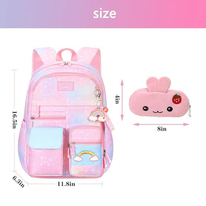 Pink Kawaii Backpack Starry Rainbow Bookbag Cute Large Capacity Backpack Multifunction Fashion Casual Laptop Travel Bag For Girl (Pink-17inch)