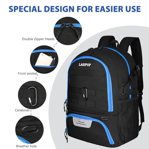 LARIPOP Soccer Backpack with Ball Holder & Shoe Compartment Large Capacity Sports Bag for Training - color: TR Blue