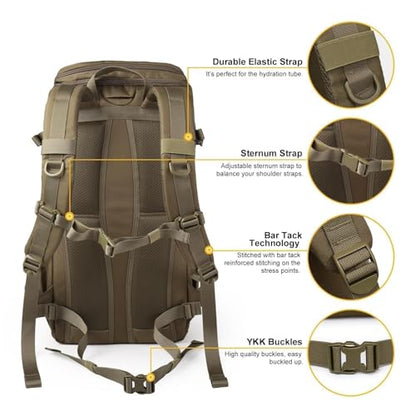 Mardingtop Tactical Backpacks Molle Hiking daypacks for Motorcycle Camping Hiking Military Traveling,25L Backpack - color: M6347-khaki