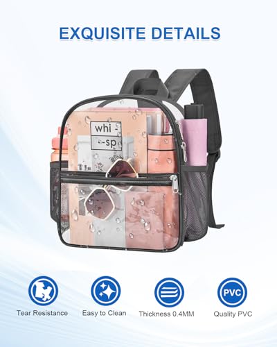 Clear Backpack for Stadium Events, 12x12x6 Small Clear Plastic bag with Reinforced Straps for Game Security Festival Concert - color: Charcoal Gray