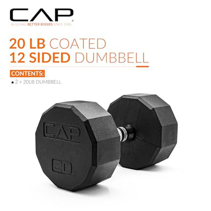 CAP Barbell Coated Dumbbell Weight | Multiple Options Pairs & Sets - size: 20 lb - Pair, style: 12-Sided - Chrome Handle