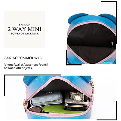 KL928 Girls Mini Backpack Bowknot Polka Dot Cute Small Daypacks Convertible Shoulder Bag Purse for Women - color: Pink#blue