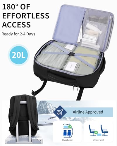 ECOHUB 17" Small Unisex Travel Backpack United Airline Approved 17x10x9 Friendly Suitcase Anti-Theft Lockable Zippers Style Personal Item Bag Travel Essentials with 12 Pockets Water Resistant, Black - color: Black, size: 17 inch underseat
