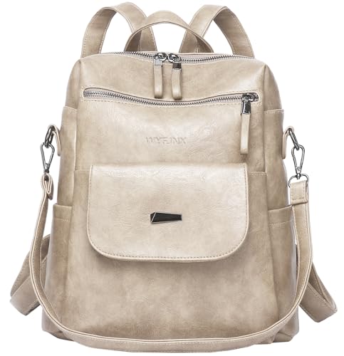 WYFJNX PU Leather Backpack Purse for Women Fashion Multipurpose Design Handbag Ladies Shoulder Bags Travel Backpack Beige - color: Beige