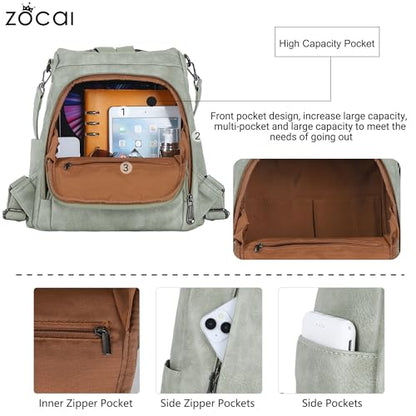 ZOCAI Backpack Purse for Women Medium Anti-Theft Backpacks Purses Design Leather Shoulder Bags with Removable Strap - color: Light Green