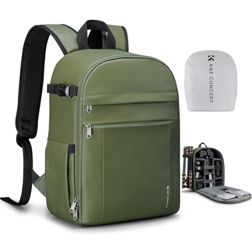 K&F CONCEPT Camera Bag Backpack, Professional DSLR/SLR/Mirrorless Camera Backpack, Photography Camera Case with Tripod Holder & Rain Cover Compatible with Canon/Sony/Nikon/FUJIFILM - color: 02-Bright Green