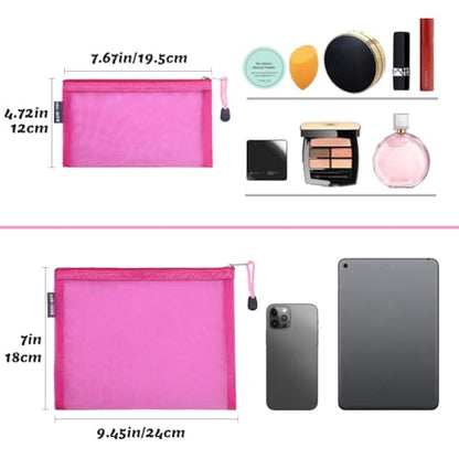 6 Pack Mesh Cosmetic Bags, Nylon Makeup Pouches with Zipper for Home Office Purse Diaper Bag (Rose) - color: Rose(2size)