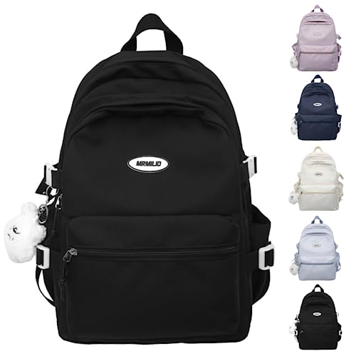 VTTDB Kawaii Backpack with Cute Accessories Casual Aesthetic Daypack Simple Laptop Bag Waterproof Travel Rucksack for Women (black) - color: Black
