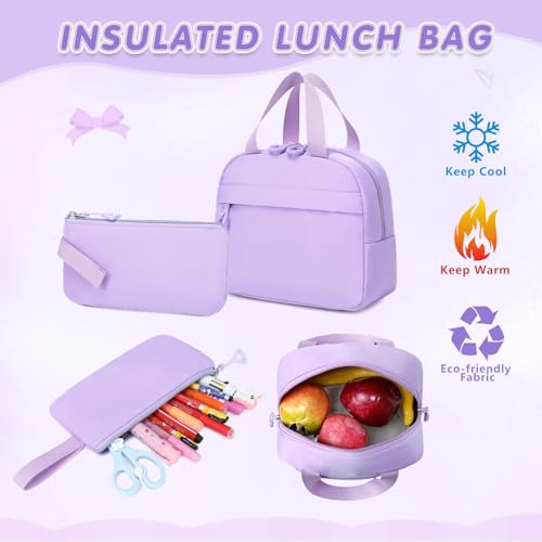 GeeWin Girls Backpack, 15.6" Laptop Backpack Schoolbag for Girls Teens Kid Children Elementary Middle School Student, Waterproof Stylish Girl Bookbag with Insulated Lunch Bag & Pencil Bag (Purple) - color: Purple Buckle