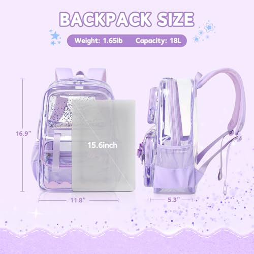 Clear Backpack for Girls,Transparent Backpack See Through Backpacks Stadium Event,Heavy Duty Clear Bookbag for School Purple - color: Dreamy Purple