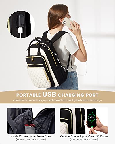 LOVEVOOK Laptop Backpack, Unisex, D-black-beige, 19 x 13.3 x 7.9 in, 1.9 lbs, 30L capacity, 18 pockets, ergonomic shoulder straps, thick EVA foam laptop protection - color: D-black-beige, size: 17-Inch