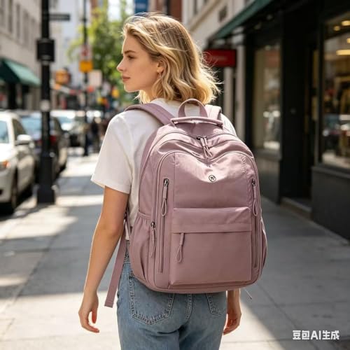 Casual Backpack, Multi-Pocket Design with Front Zipper Compartment (Pink) - color: Pink