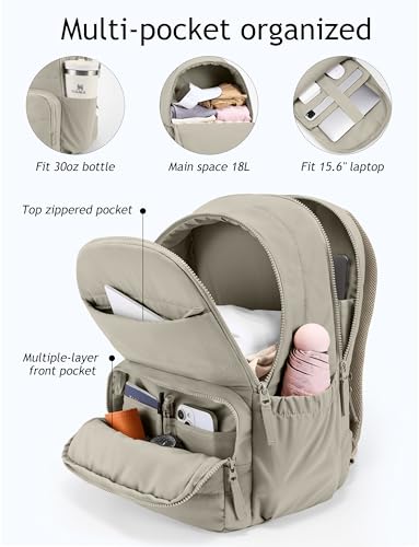 Uselike Travel Backpack for Women, 15.6 Inch Laptop Backpack, Quilted College Bookbag, Cute Work Backpacks, Water Resistant - color: Khaki Ash