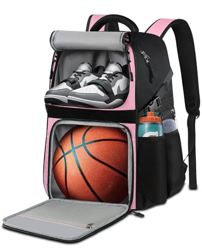 LOINTET Basketball Bag Backpack with Ball Holder Shoes Compartment, Large Basketball Accessories Sports Bag - color: Pink
