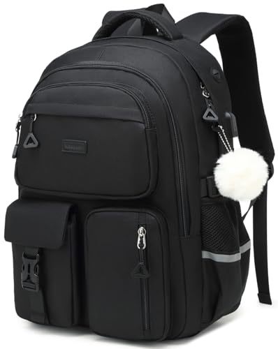Big Student School Backpack for Girls Boys, Bookbag for Middle High School Teens College Bag for Women, Mochilas Escolares para Niñas, Back to School Gifts, Black - color: Black, size: 15.6in