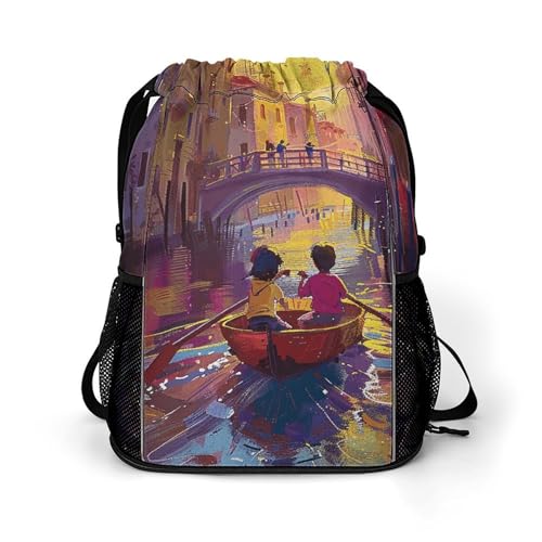 Drawstring Gym Backpack with Shoe Compartment And Wet Pocket, 28L Lightweight Waterproof Take A Raft Sports Backpack for Workout Swim Beach Travel String Bag for Men Women