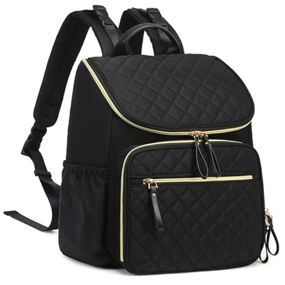 LORADI Lightweight Diaper Bag Backpack, Baby Shower Gifts, Black-gold | Stroller Clips, Insulated Pockets, Water-resistant, Easy to Clean, Durable - color: Black-gold