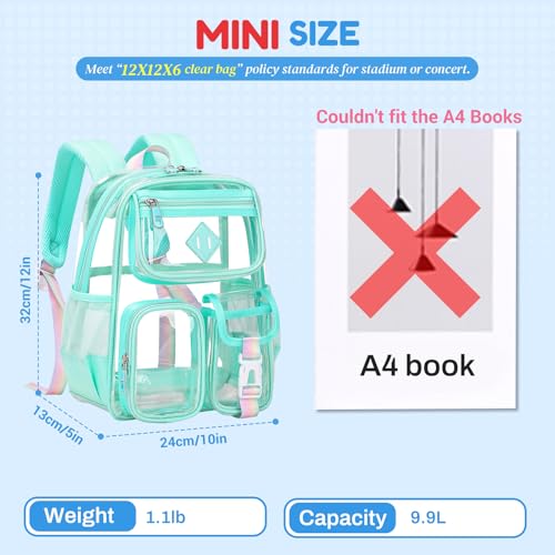 PIG PIG GIRL Mini Clear Backpack for Stadium Events, Small Clear Bag for Child for Festival Concert,Green(Not Fits School) - color: Mini-green