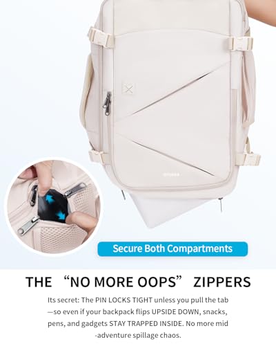 ECOHUB 17" Small Unisex Travel Backpack United Airlines Approved 17x10x9 Friendly Suitcase Anti-Theft Lockable Zippers Style Personal Item Bag Travel Essentials with 12 Pockets Water Resistant, White - color: White, size: 17 inch underseat