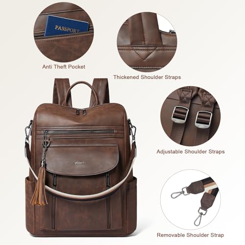 Shrrie Laptop Backpack for Women 15.6 inch,Travel Leather Backpack Purse Nurse Teacher Carry on Backpack Computer Bag,Professional Water-Resistant College Business Work Casual Daypack,Brown - color: Crazy Horse Brown01