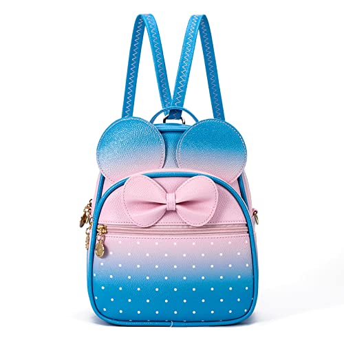 KL928 Girls Mini Backpack Bowknot Polka Dot Cute Small Daypacks Convertible Shoulder Bag Purse for Women - color: Pink#blue