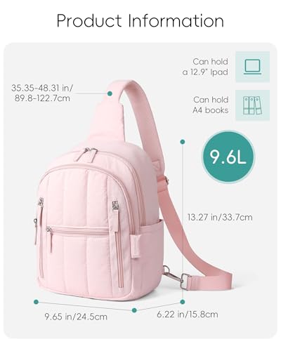 HomemeDiary Large Sling Bag for Women, Puffer Crossbody Bag Purses Sling Backpack, RFID Fanny Packs for Travel Daily Hiking - color: Pink