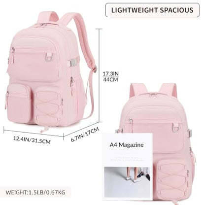 Lohol Multi-Pocket Backpack for School College Travel, Heavy Duty Big Bookbag with 15.6 inch Laptop Compartment, Pink - color: Pink