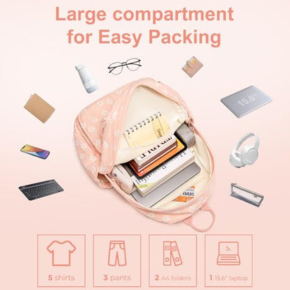 Bluboon Backpack for Girls Kids Preschool Backpack with Lunch Box Kindergarten Bookbag Toddler School Bags Set - color: Beige Flower Pink