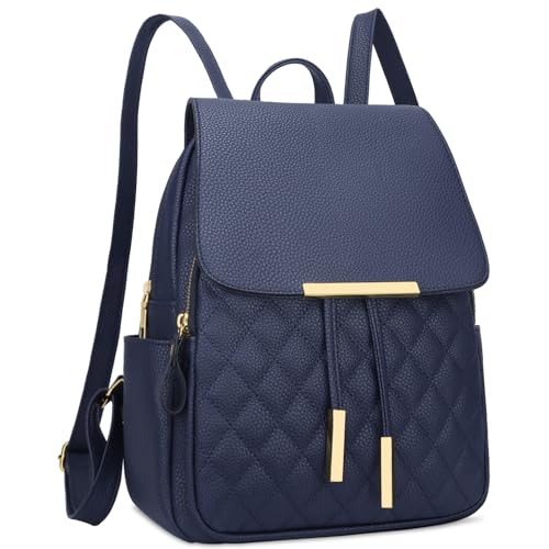 KKXIU Quilted Trendy Leather Backpack Purse for Women and Ladies Shoulder Travel Daypacks Bags (Navy) - color: Navy, style: Backpack