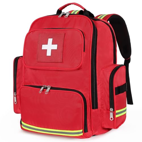 Gatycallaty First Aid Backpack Medical Emt First Responder Bag Empty Ems Emergency Home Health Hiking Trauma Travel Camping (Red, Large) - color: Red, size: Large