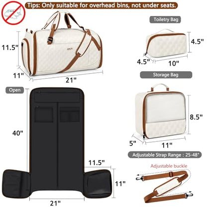 Convertible Garment Bags for Travel - Carry on Garment Duffle Bag with Backpack Straps for Men Women, 4 in 1 Large Travel Duffel Bags with Shoes Compartment Hanging Suit Dress Weekender Bag 3pcs Set - color: B-Off White