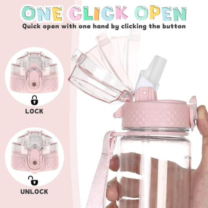 OLDLEY 17oz Kids Water Bottle, Tritan BPA-Free, Leakproof Flip Straw Lid, Motivational Time Marker, Carry Strap, Reusable Clear Water Bottle for Boys & Girls,Cherry Blossom - color: Cherry Blossom, style: 17 Ounces