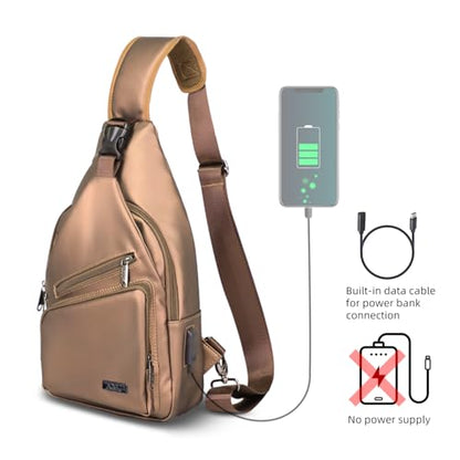 AMJ Crossbody Sling Bag Men Women, Casual Shoulder Backpack, Chest Daypack Satchel for Hiking Travel - color: Leather Brown, size: Small