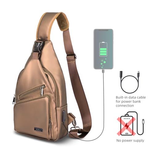 AMJ Crossbody Sling Bag Men Women, Casual Shoulder Backpack, Chest Daypack Satchel for Hiking Travel - color: Leather Brown, size: Large