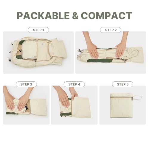 G4Free 20L Hiking Backpack Lightweight Daypack with Phone Pocket Small Packable Foldable Hiking Bag for Women Men, Green+Beige - color: Green+beige