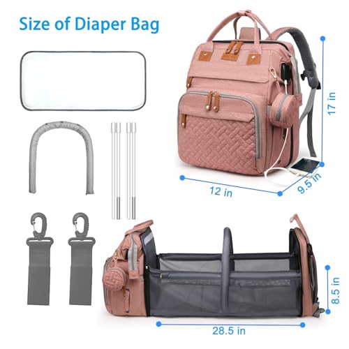 Jeryswet Baby Diaper Bags with Changing Station, Waterproof Large Capacity Diaper Bag Backpack for Moms Dads with USB Charging Port and Stroller Straps, Baby Shower Gifts, Pink - color: Pinks