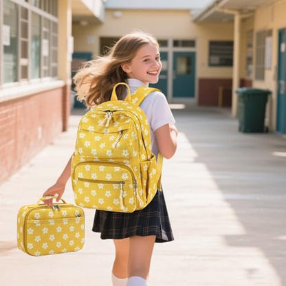 Bluboon Backpack for Girls Kids Preschool Backpack with Lunch Box Kindergarten Bookbag Toddler School Bags Set - color: Yellow Floral 95