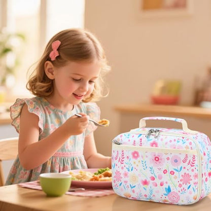 LEDAOU Lunch Bag Kids Lunch Box Girls Boys Insulated Lunch Bag Reusable Lunchbox for School Picnic Hiking Daycare - color: Colorful Flowers