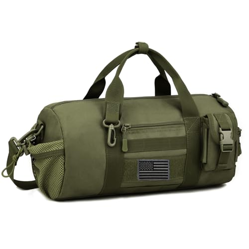 ArcEnCiel Small Tactical Duffle Bag Men Gym Pack Military Molle Shoulder Bags Shoes Storage Sports Handbag with Patch (Green) - color: Green, size: 15 x 7 x 7″ (Small)