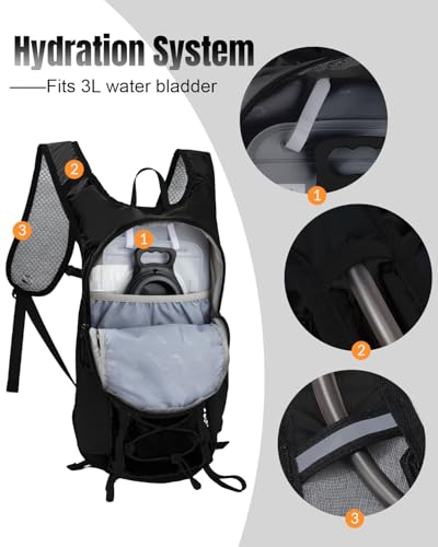 Small Hiking Backpack with 3D Sponge Backpanel for Men Women, 15L Waterproof Lightweight Cycling Backpack with Chest Strap & Helmet Buckle & Hanging Loop for MTB Biking Jogging, Black - color: Black