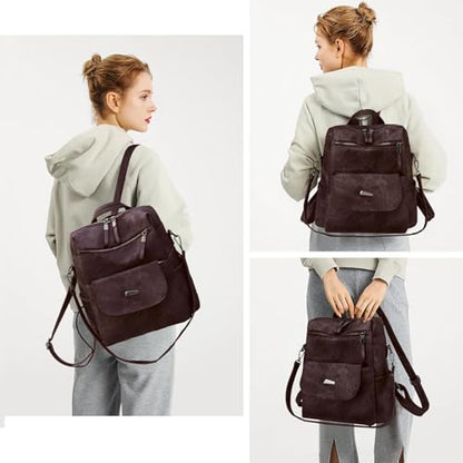 Backpack Purse for Women, PU Leather Back pack Purse, Fashion Anti Theft Backpack, Multipurpose Lightweight Waterproof Shoulder Bag Handbag, Chocolate - color: Chocolate