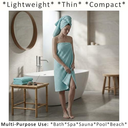 PÜSKÜL Natural 100% Turkish Cotton Waffle Bath Towels Set of 2-Piece | 32x63 Extra Large Absorbent Quick-Dry Lightweight Spa Towel | Luxury Sauna Accessories (Aqua Turquoise Bath Towels - Pack of 2) - color: Turquoise