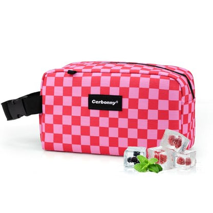 Cerbonny Small Cooler Bag,Freezable Lunch Bag,Built-in Ice Pack - color: Pink Checkerboard