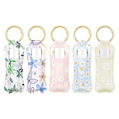 WK IEASON Lip Balm Holder for Chapstick Lipstick Sleeve Keychain,Small Christmas Gifts Stocking Stuffers for Teen Girls Women - color: 5 Pcs Floral Set B