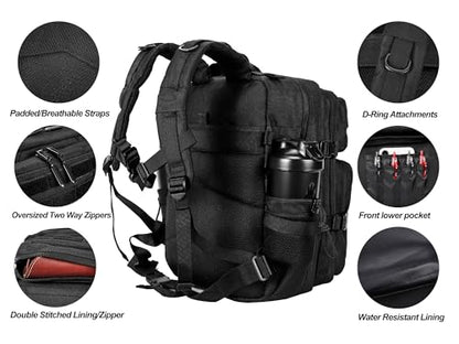 LHI Tactical Military Backpack for Men and Women 25L/35L Army Assault Pack Bag Small Rucksack with Bottle Holder - color: 35l-black, size: Medium