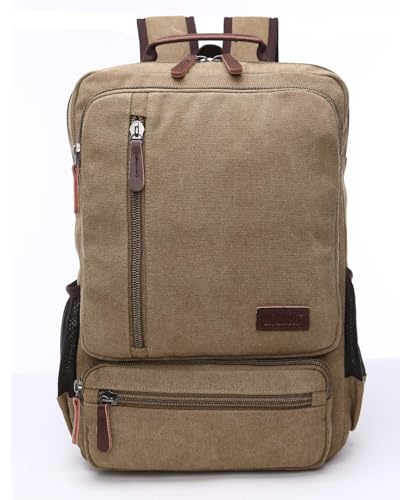 Vintage Canvas Backpack, Resistant Hiking Camping Rucksack Casual Daypack Backpacks for Men&Women Fits 15.6’’ Laptop - color: Khaki